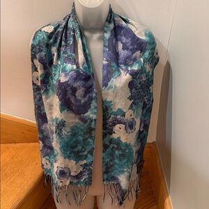 Cashminx by V. Fraas Cool Toned Mix Fringe Scarf. Made in Germany  VTG